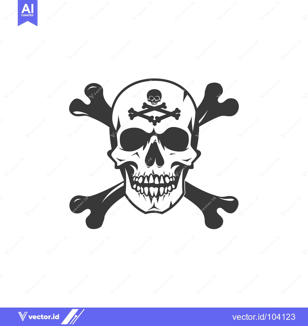 Premium Vector dari Skull with Crossed Bones and a Skull on its Forehead