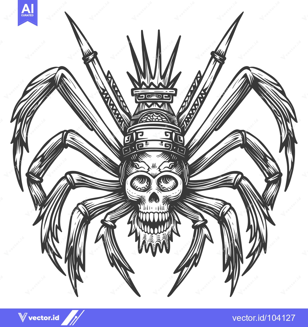 Premium Vector of Skull with Feathered Wings and Spiked Crown