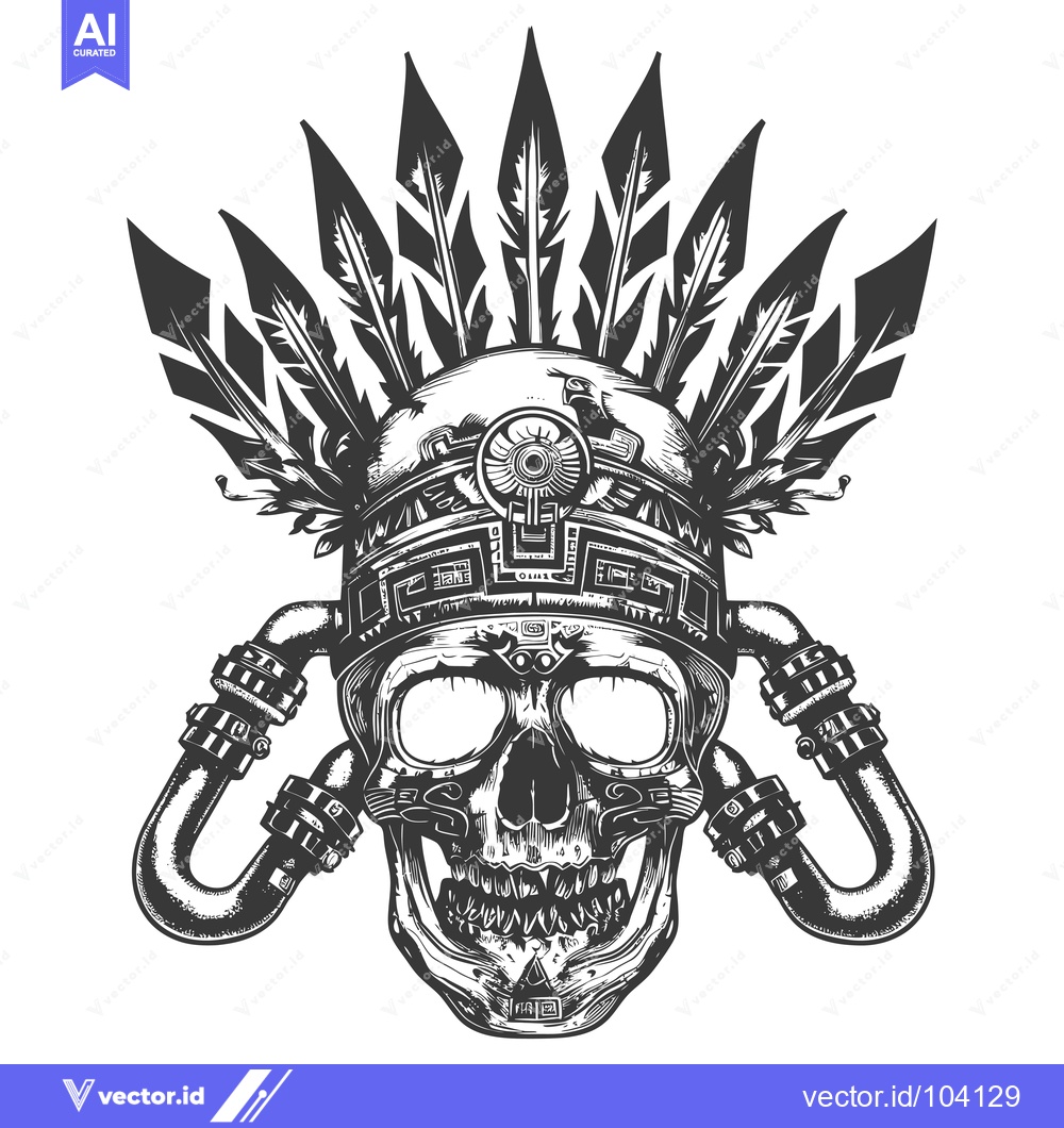 Premium Vector of Skull with Feathers and Piping
