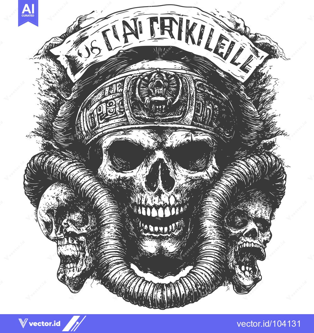 Premium Vector of Skull with Horns Wearing a Bandana with the Words "Los Cani Trikilele"