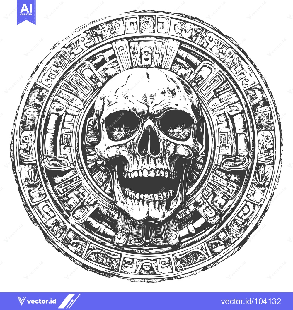 Premium Vector dari Skull Within a Circular Mayan Calendar Glyph