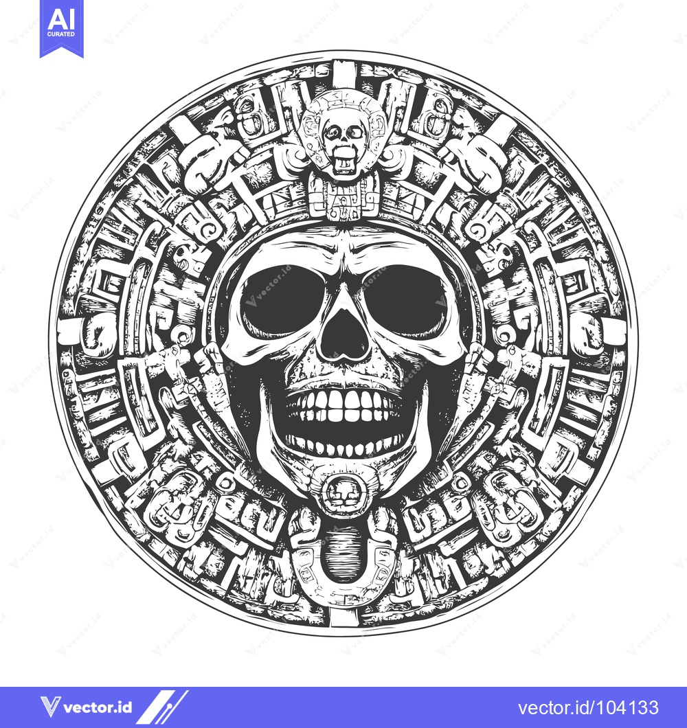 Premium Vector dari Skull with Mayan-Inspired Circular Ornament