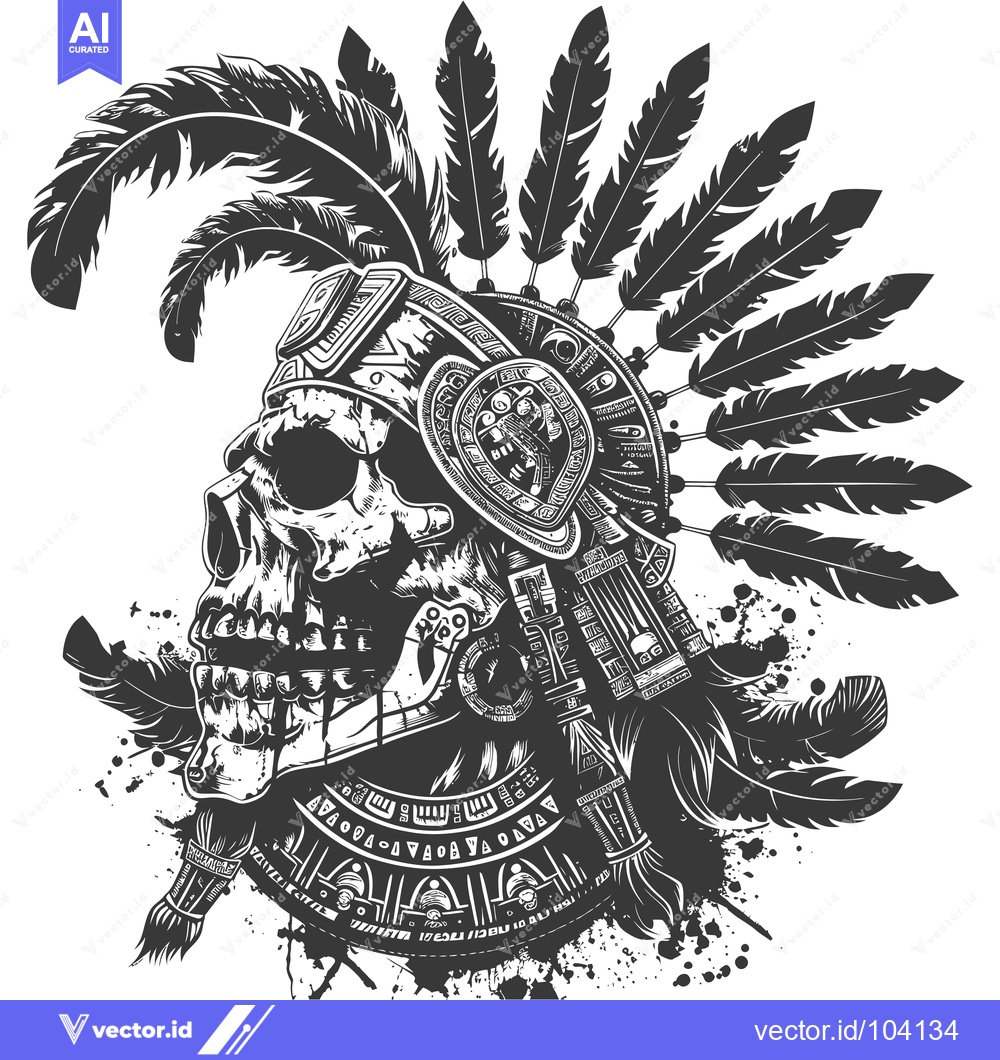 Premium Vector of Skull with Native American Headdress and Tribal Patterns