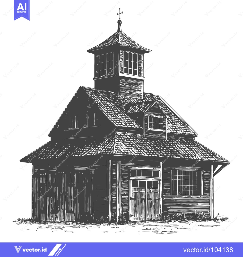 Premium Vector of An illustration depicting a wooden building with a distinctive cupola