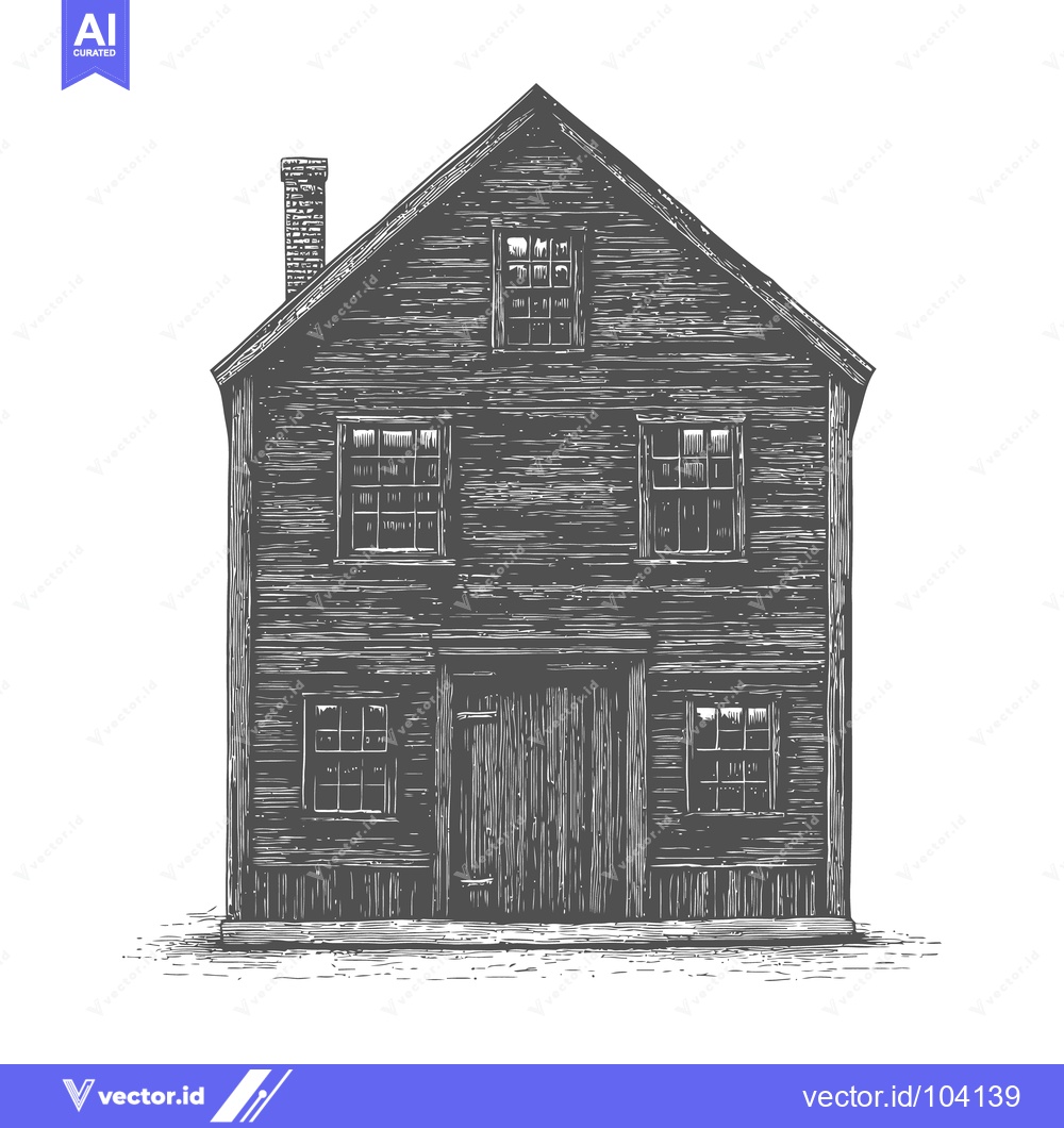 Premium Vector of A grayscale rendering of a wooden building with a chimney