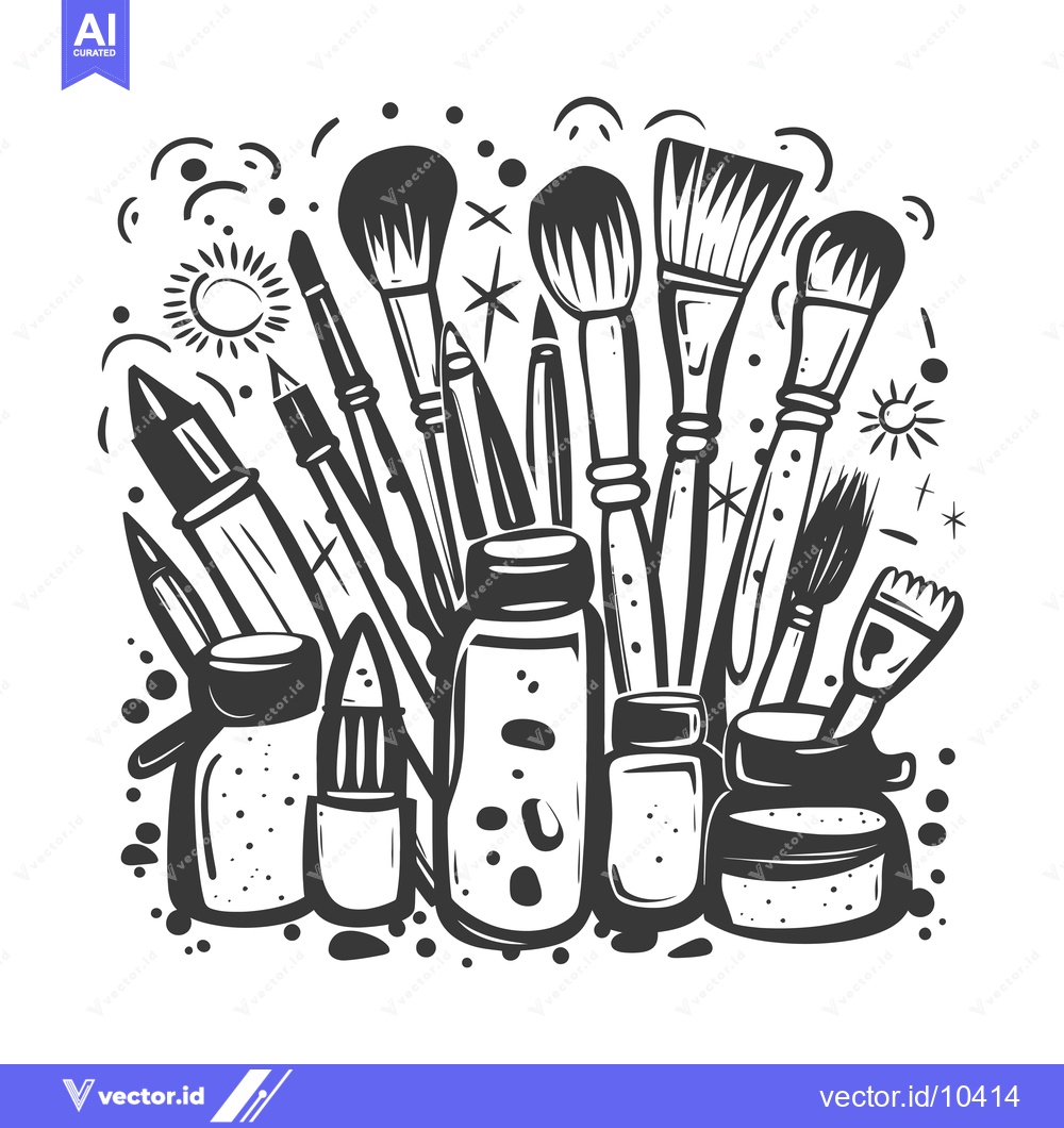 Premium Vector dari A Black and White Illustration of Painting Supplies