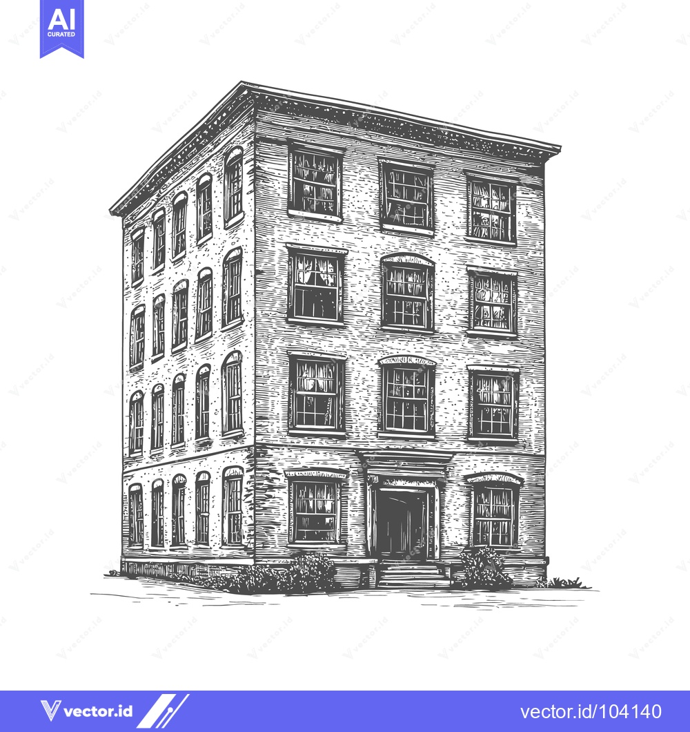 Premium Vector of A detailed artistic rendering of a tall brick building in the drawing