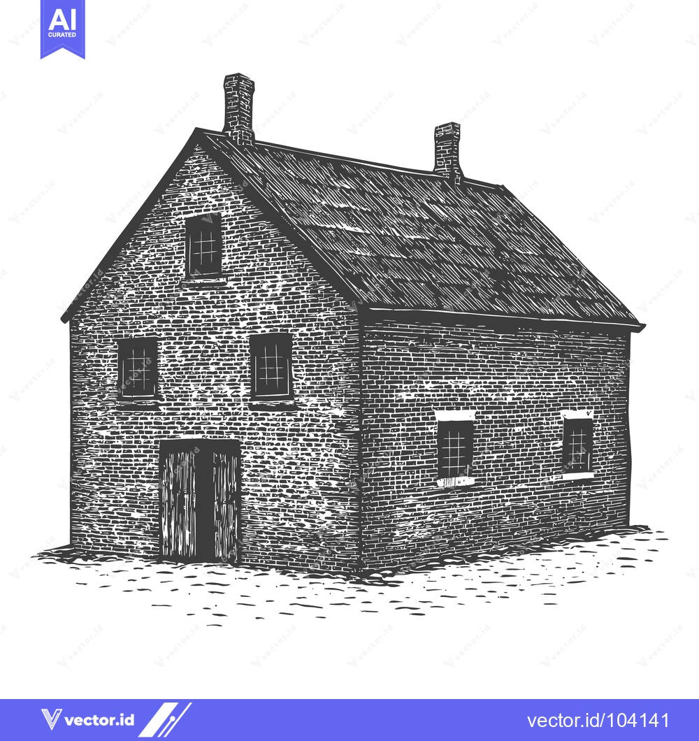 Premium Vector of A detailed illustration depicting a historic brick building with a gab