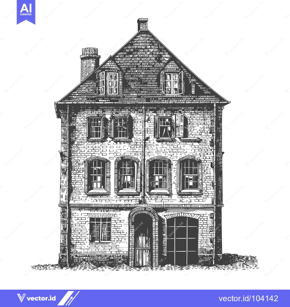 Premium Vector dari Detailed illustration depicting a vintage brick building with many win