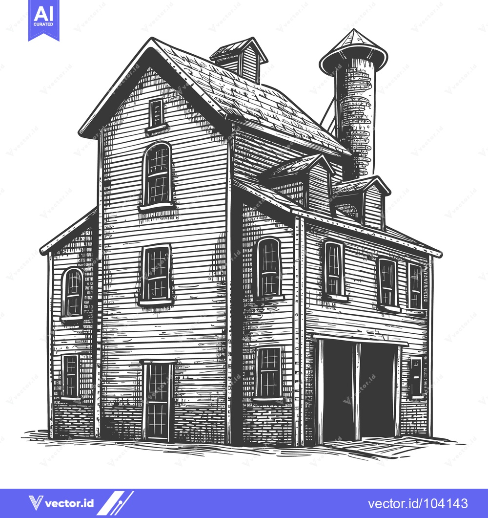Premium Vector dari Detailed illustration of a large building with a silo attached