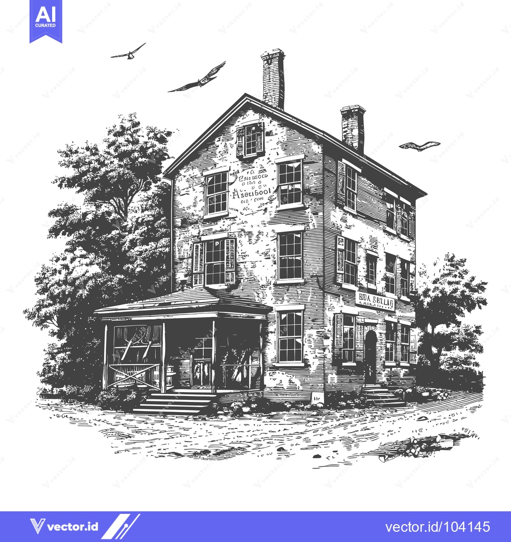 Premium Vector dari A detailed pen and ink illustration of a historic building