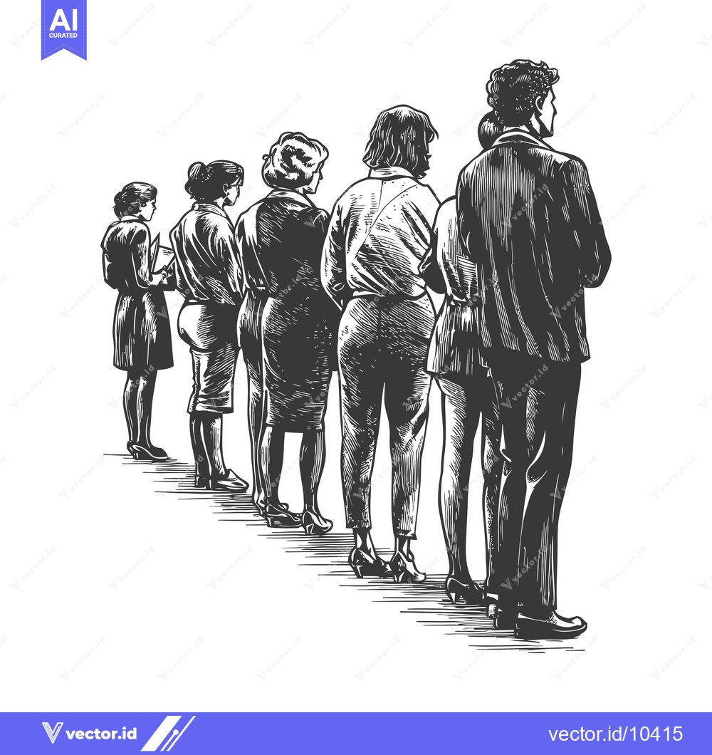 Premium Vector of A Black and White Illustration of People in a Line