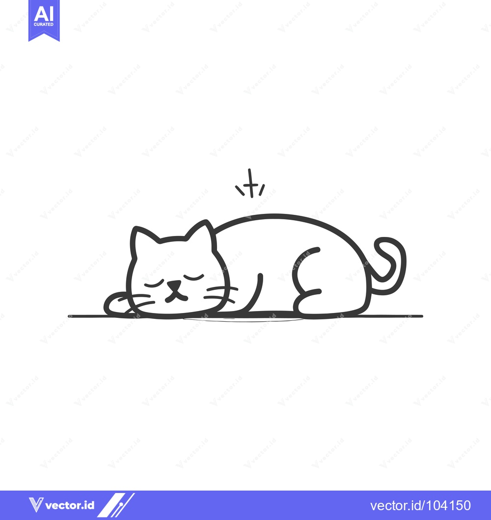 Premium Vector of Sleeping Cat Cartoon Illustration in Simple Line Art Style