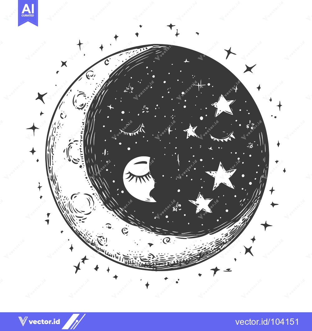 Premium Vector dari Sleeping Crescent Moon with Stars in Night Sky