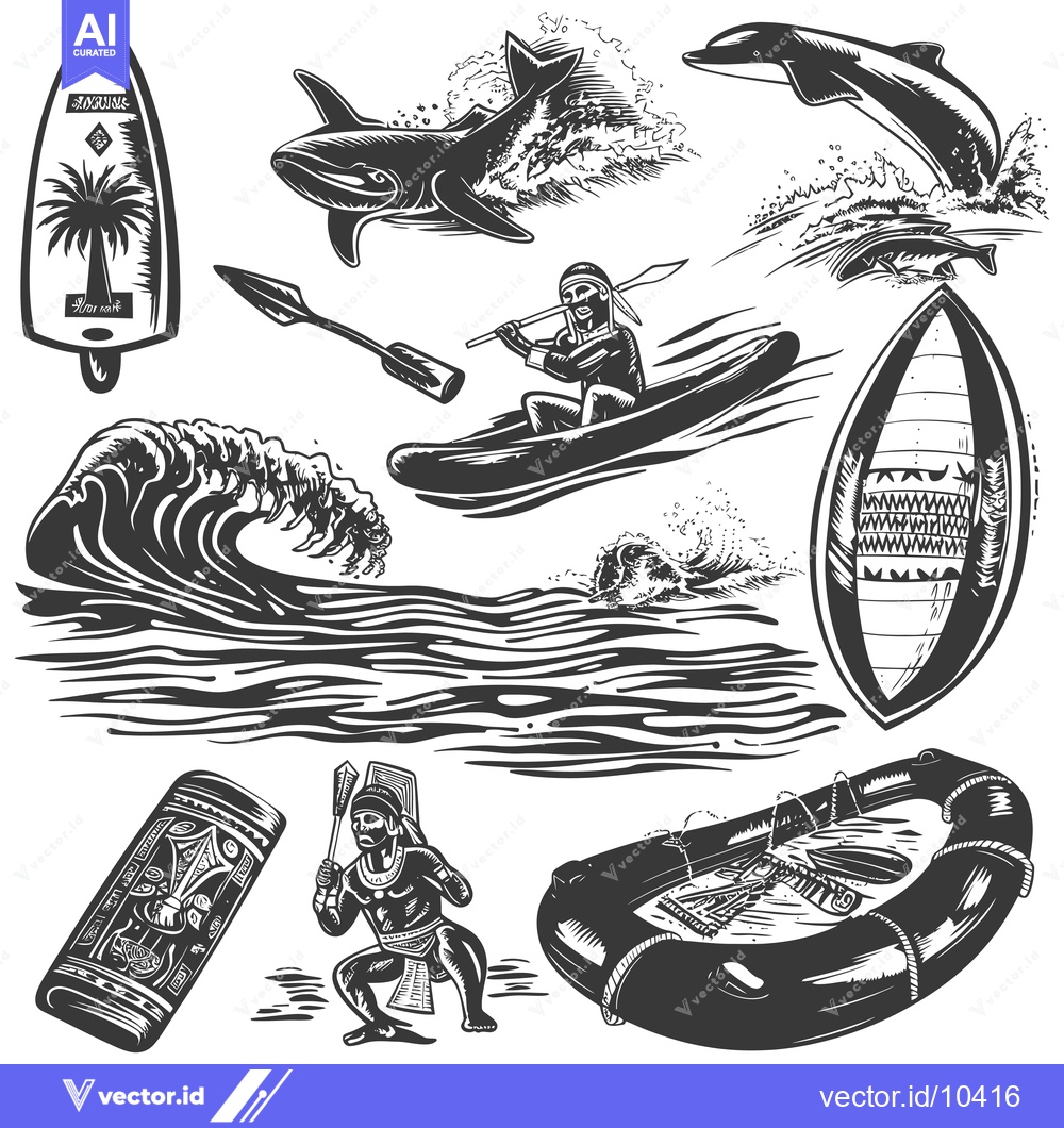 Premium Vector of A Black and White Illustration of Seafaring and Nautical Activities