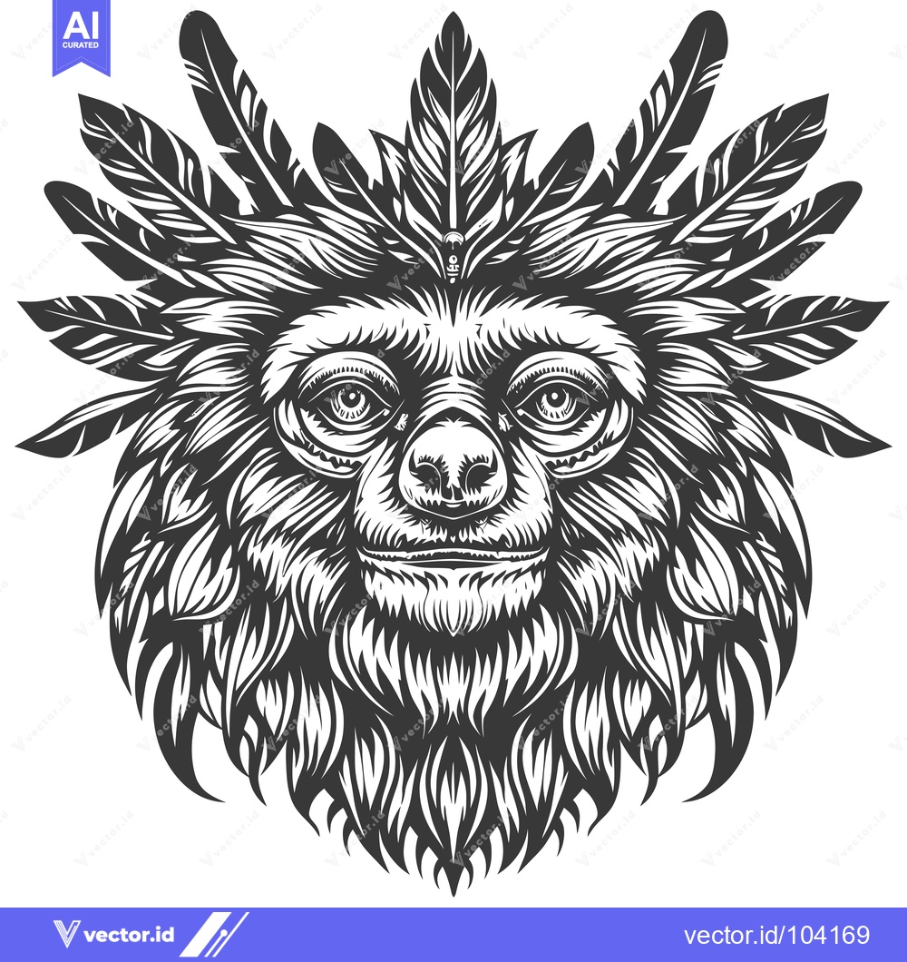 Premium Vector dari Sloth Head with Feathers and Tribal Design