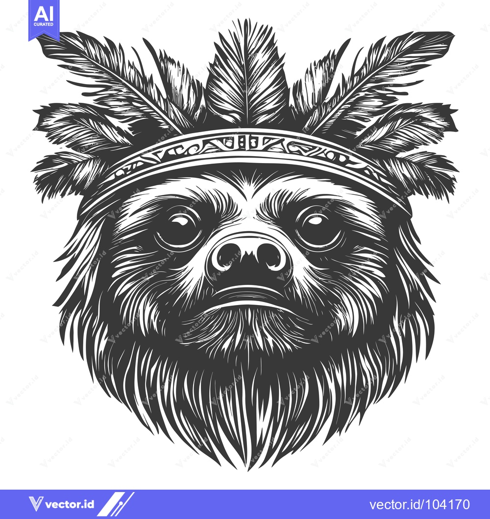 Premium Vector dari Sloth Wearing a Headdress of Feathers and a Band