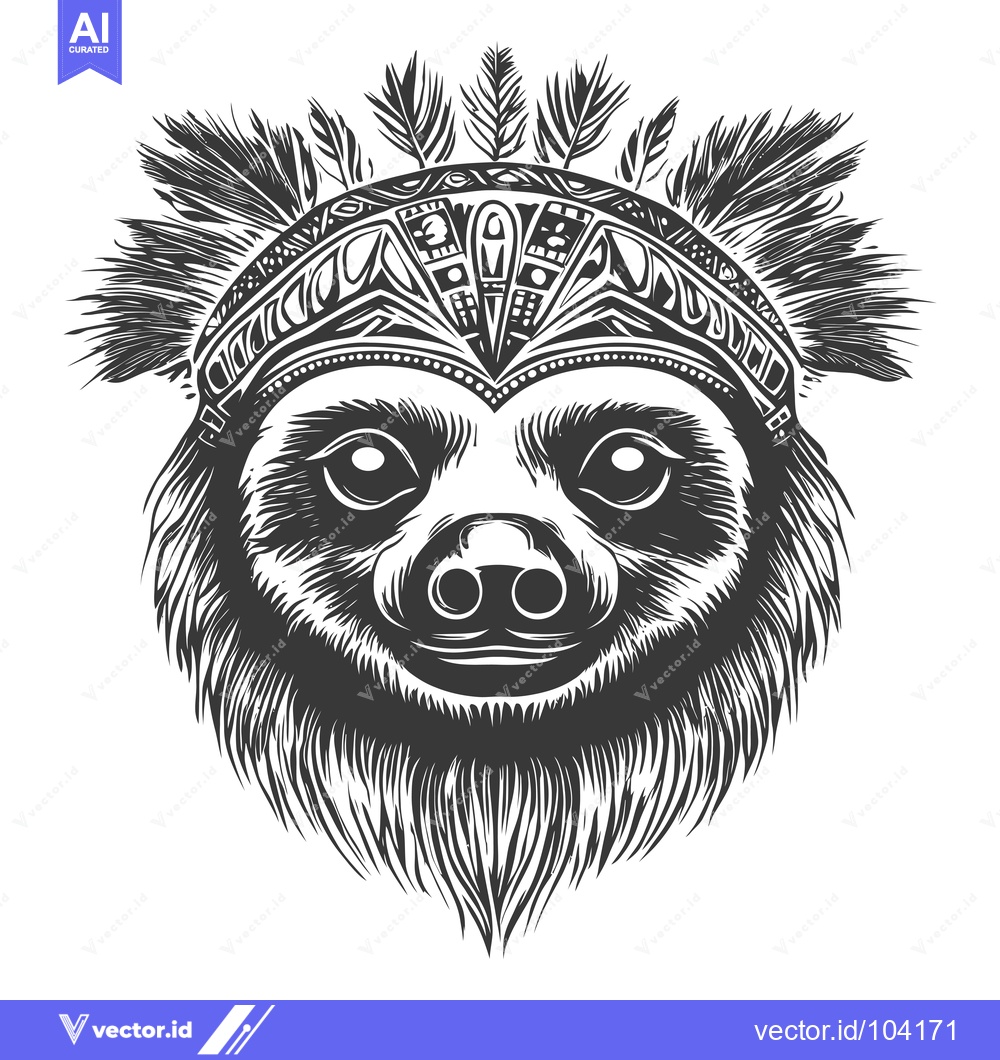 Premium Vector of Sloth wearing a headdress of feathers and geometric patterns
