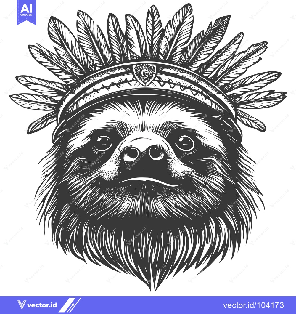 Premium Vector dari Sloth Wearing a Native American Headdress