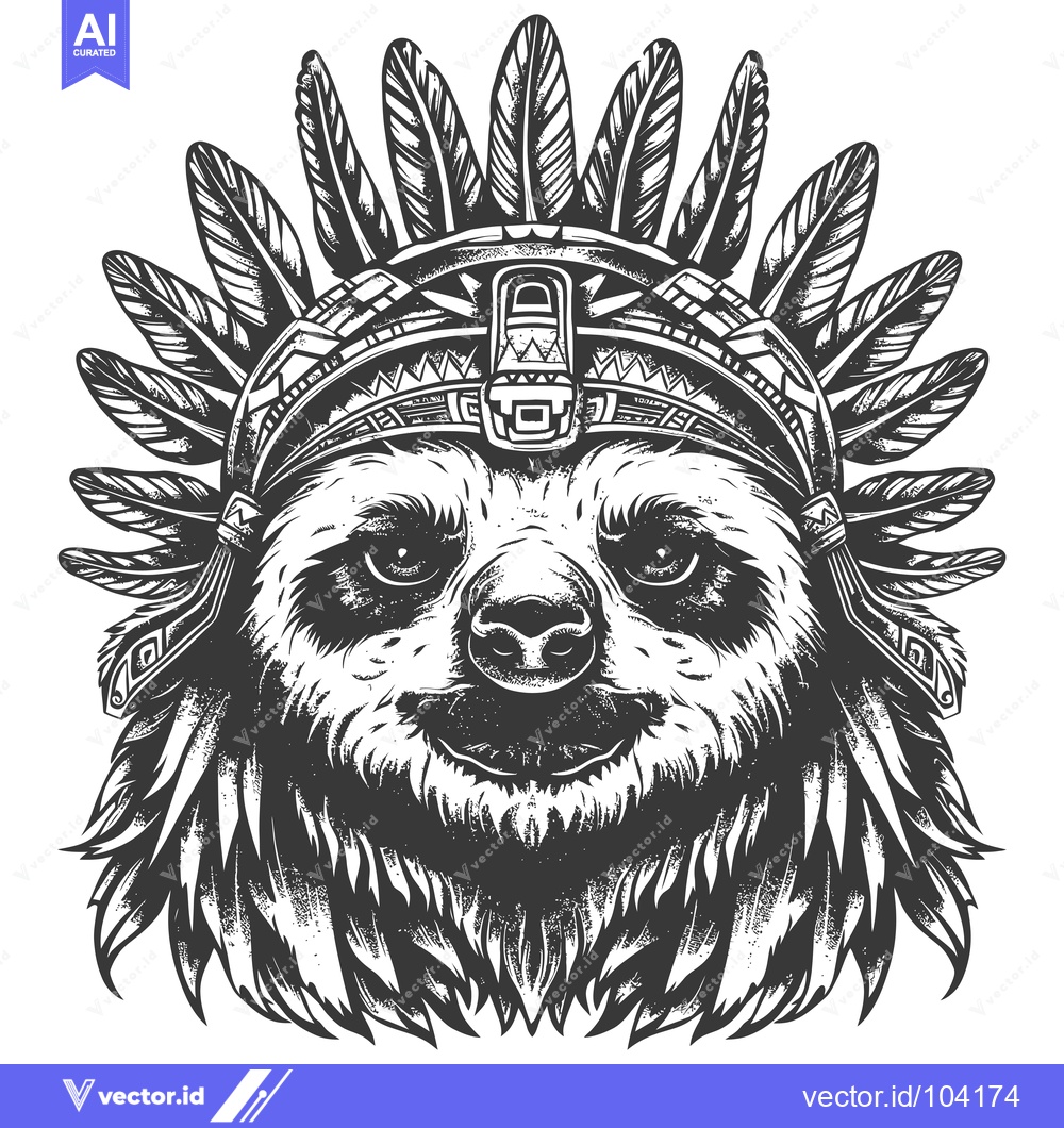 Premium Vector dari Sloth Wearing a Native American Headdress