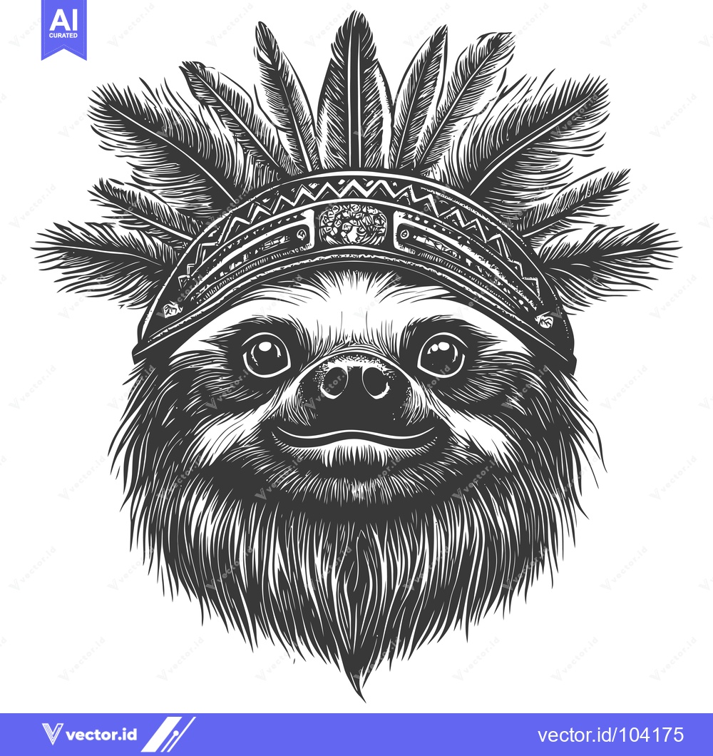 Premium Vector of Sloth Wearing a Native American Headdress