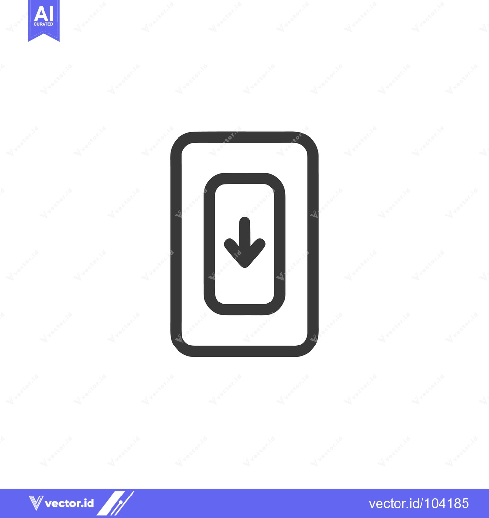 Premium Vector dari Simple Down Arrow Icon in Rounded Rectangle Frame, Vector Illustration