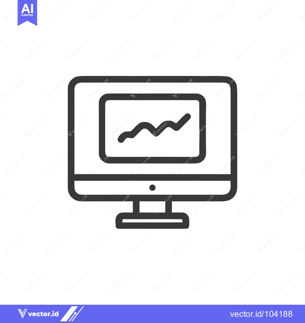 Premium Vector of Minimalist Computer Icon with Rising Graph, Business Data Visualizatio