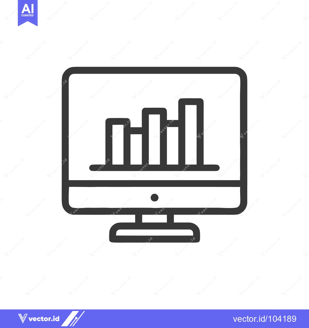 Premium Vector of Minimalist Computer Icon Displaying a Bar Graph, Isolated on White Bac
