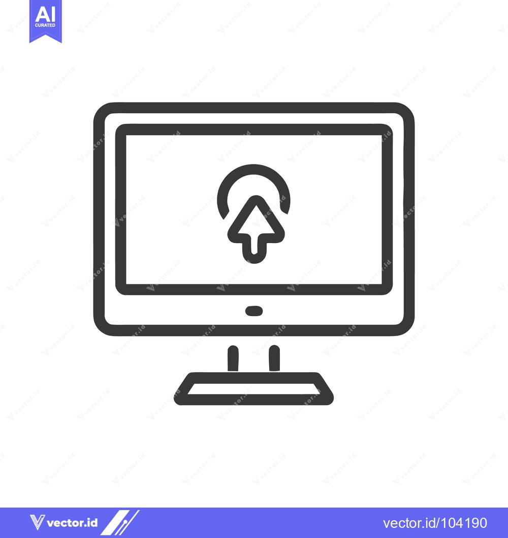 Premium Vector of Minimalist Computer Icon with Upload Symbol on Screen, Isolated on Whi