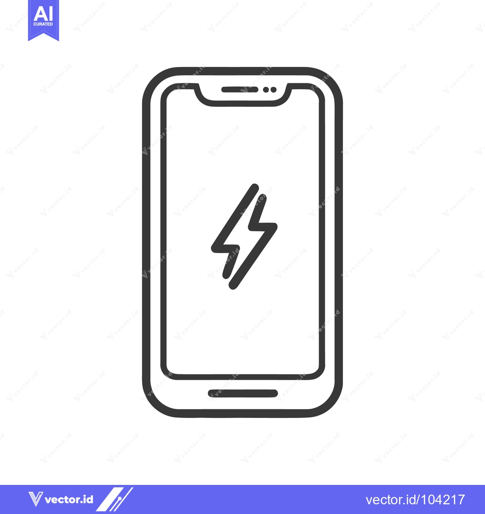 Premium Vector dari Charging Smartphone Icon: Modern Line Art with Lightning Bolt Symbol