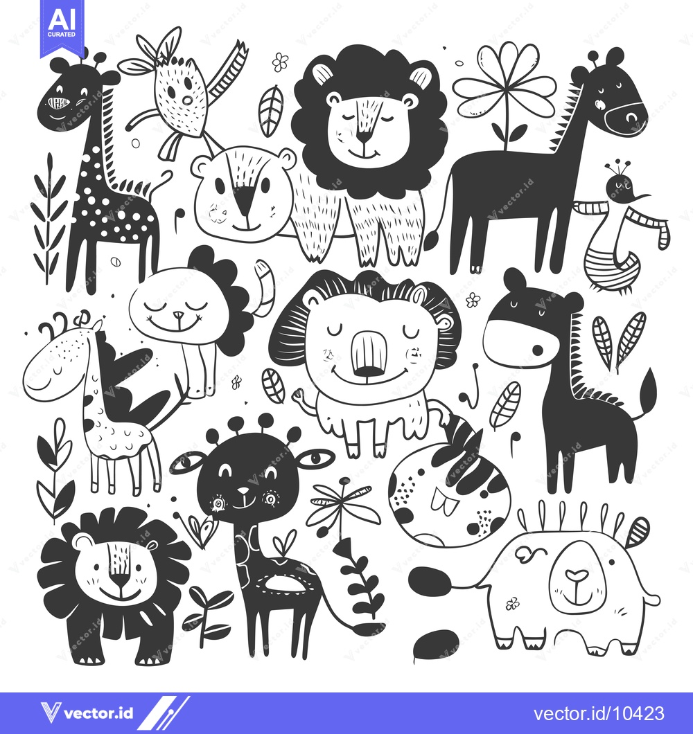 Premium Vector dari A Black and White Illustration of Various Animals and Plants