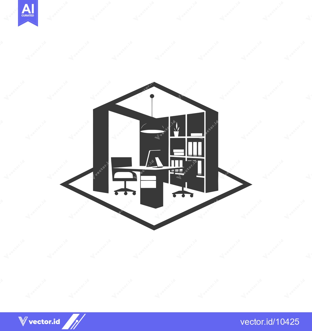 Premium Vector dari A Black and White Isometric Illustration of a Modern Office Workspace