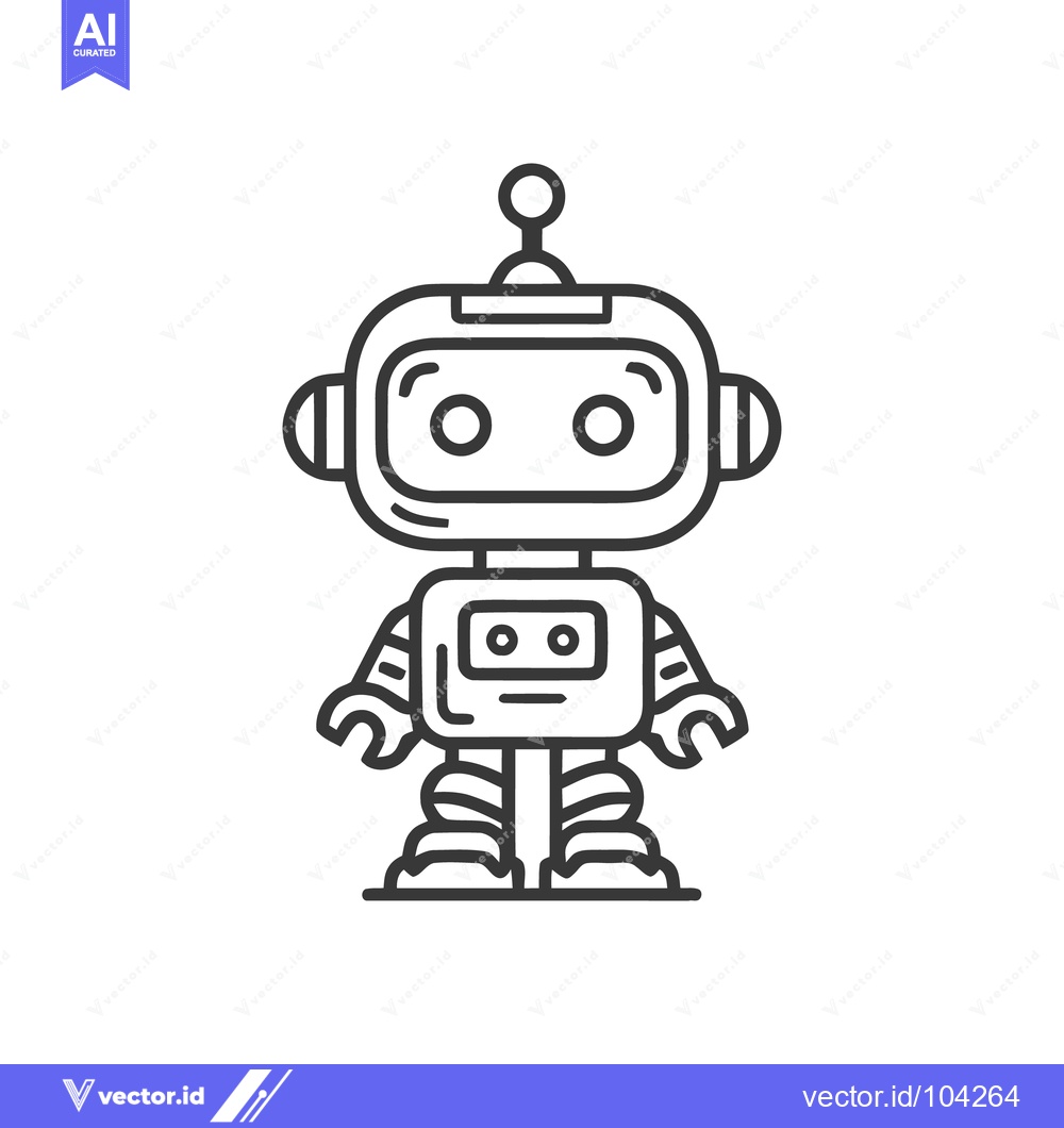 Premium Vector dari Minimalist Line Art: Retro Robot Character with Antenna on White Backg