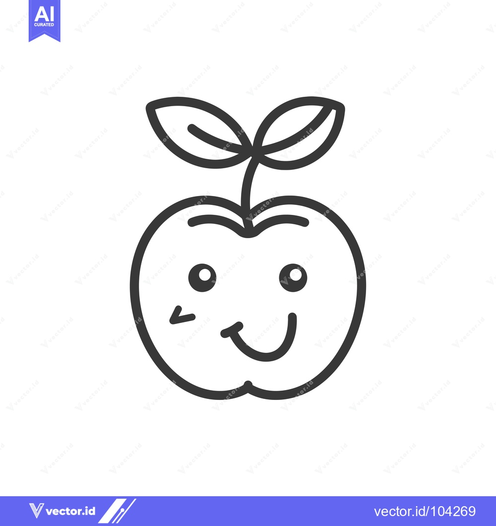 Premium Vector dari Smiling Apple with a Leaf Stem and Two Leaves