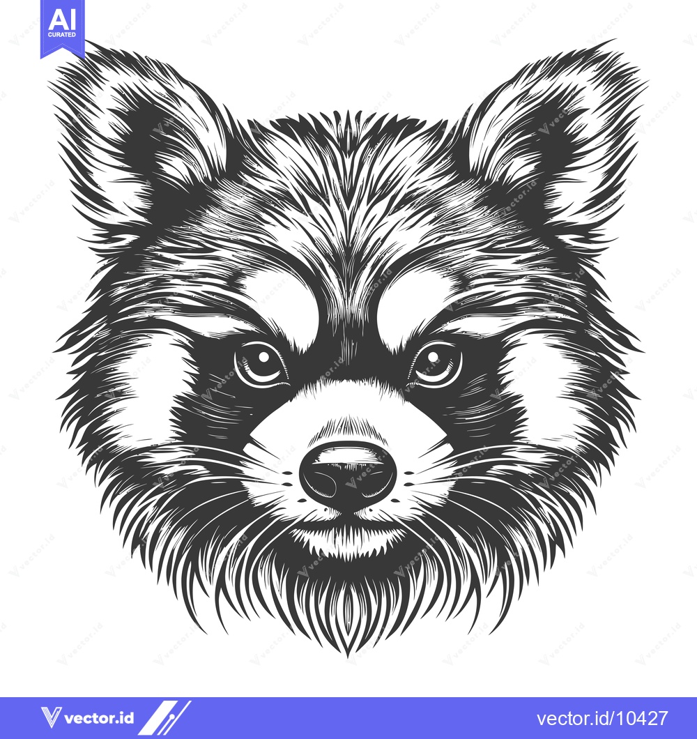 Premium Vector of A Black and White Line Art Drawing of a Red Panda's Face