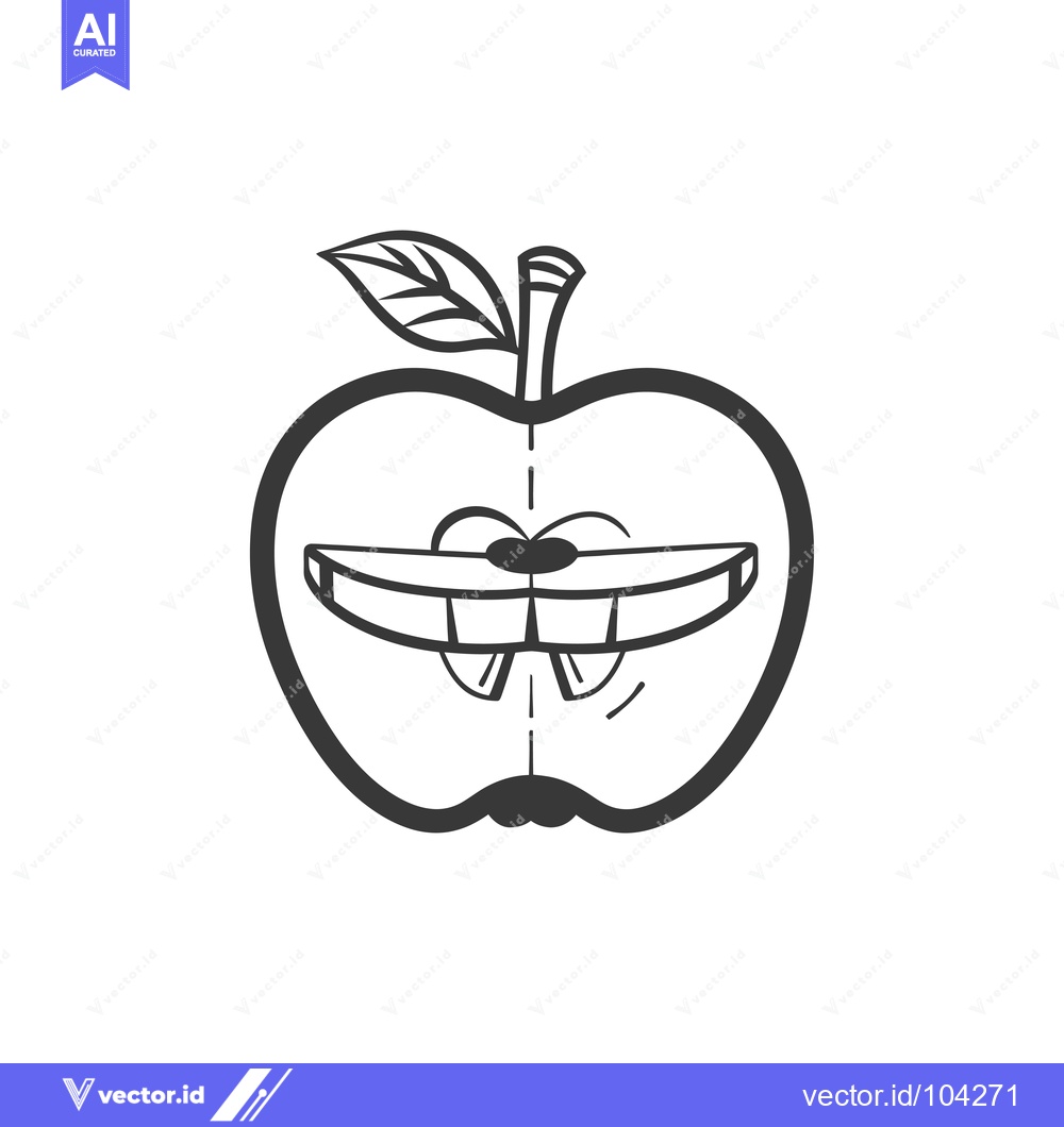 Premium Vector dari Smiling Apple with Teeth and Leaf