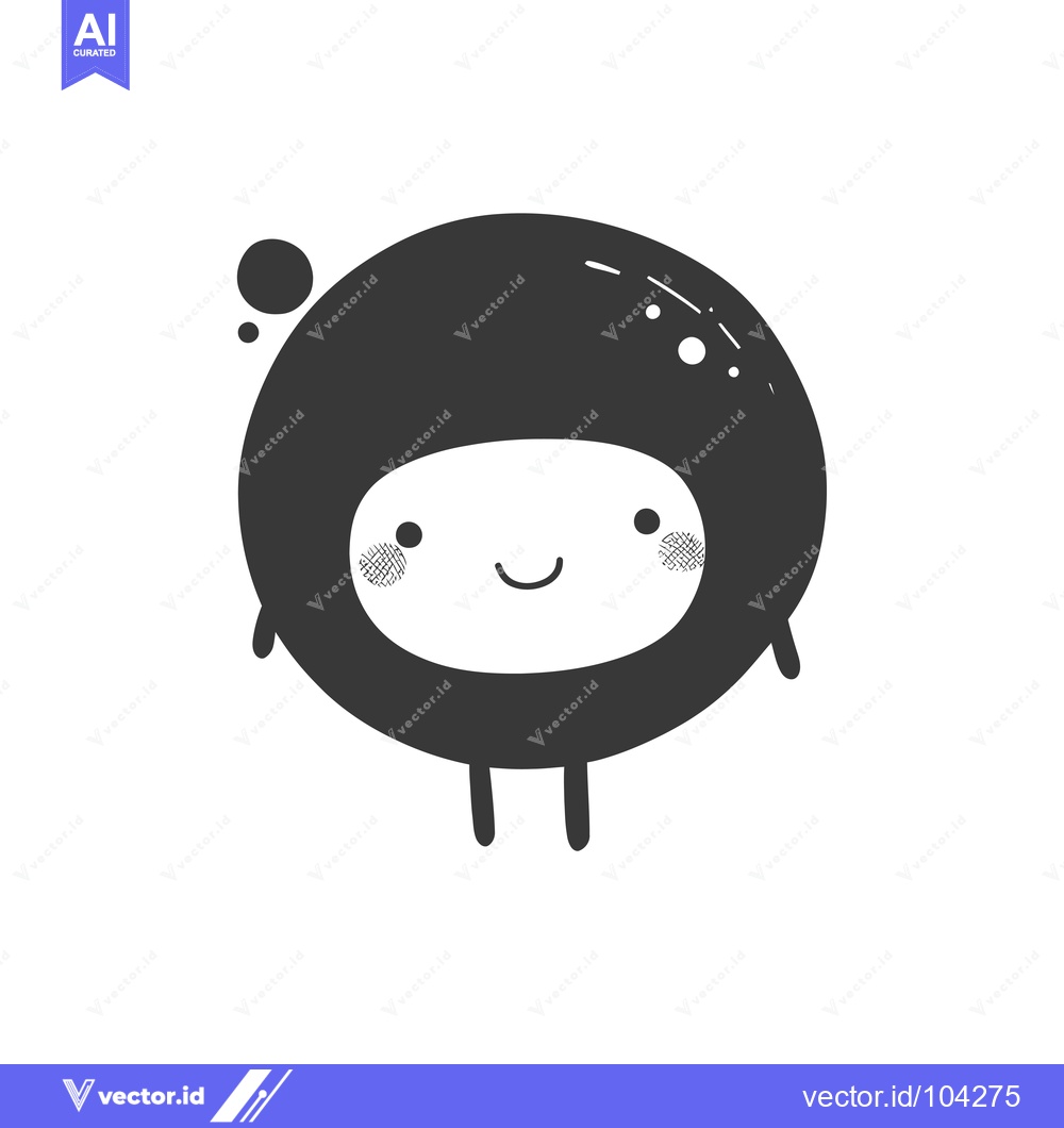 Premium Vector dari Smiling Black Circle Character with Tiny Legs