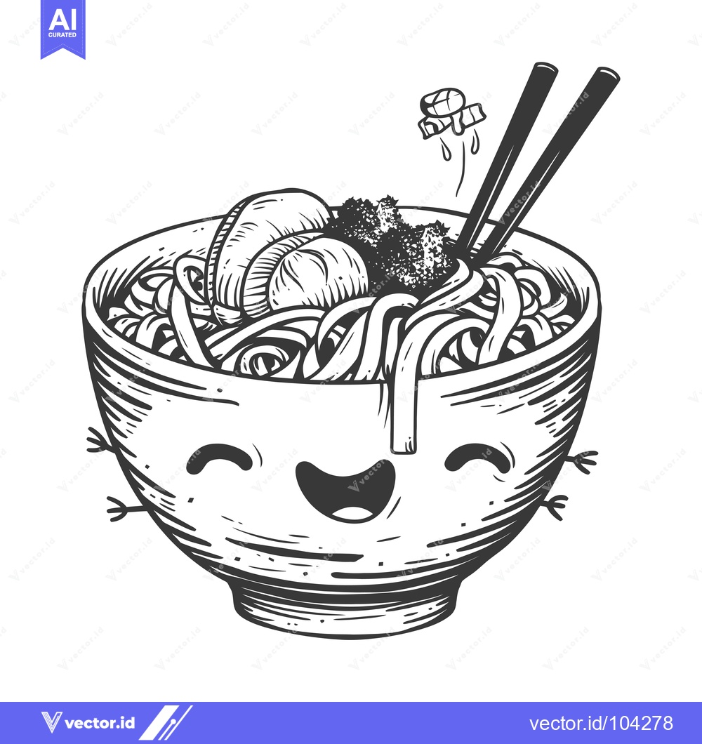 Premium Vector of Smiling Bowl of Ramen Noodles with Chopsticks