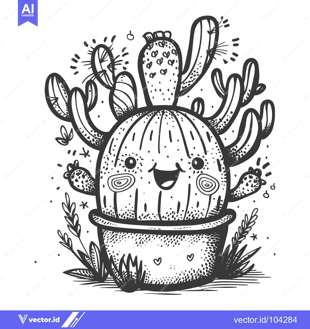 Premium Vector dari Smiling Cactus with Multiple Arms in a Pot
