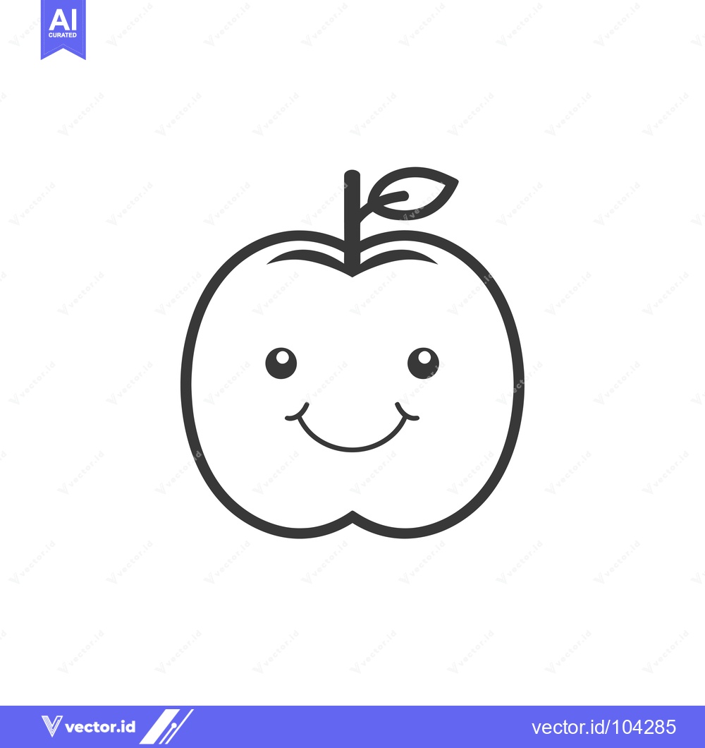 Premium Vector dari Smiling Cartoon Apple with Leaf