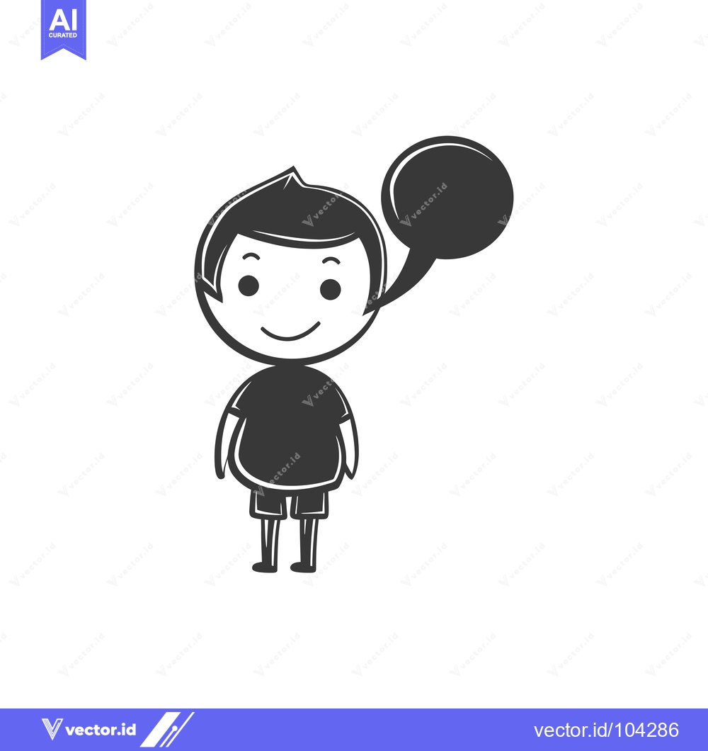 Premium Vector dari Smiling Cartoon Boy Holding a Speech Bubble