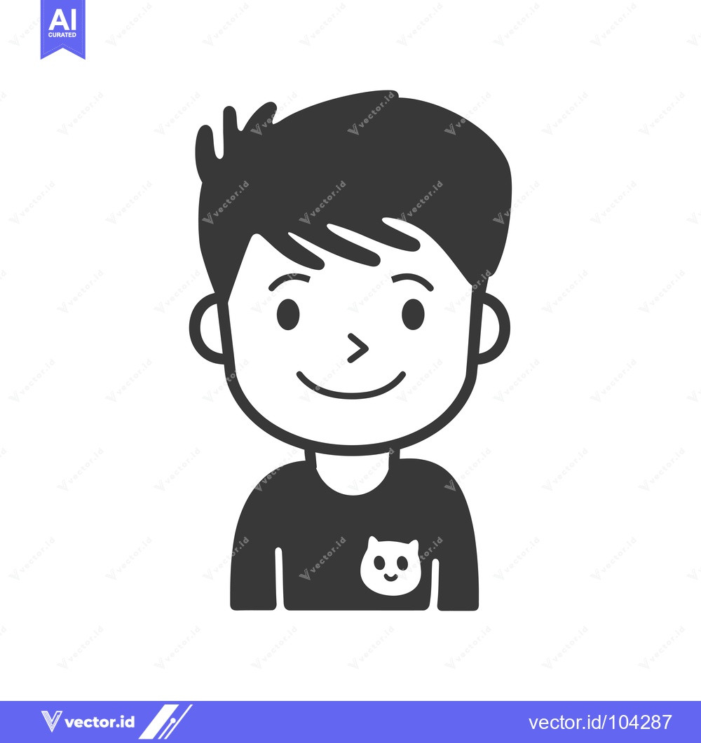 Premium Vector of Smiling cartoon boy wearing a black t-shirt with a cat icon