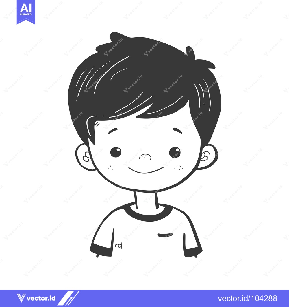 Premium Vector of Smiling Cartoon Boy with Short Black Hair and a T-Shirt