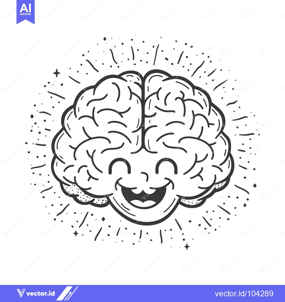 Premium Vector of Smiling Cartoon Brain with Surrounding Stars and Sparkles