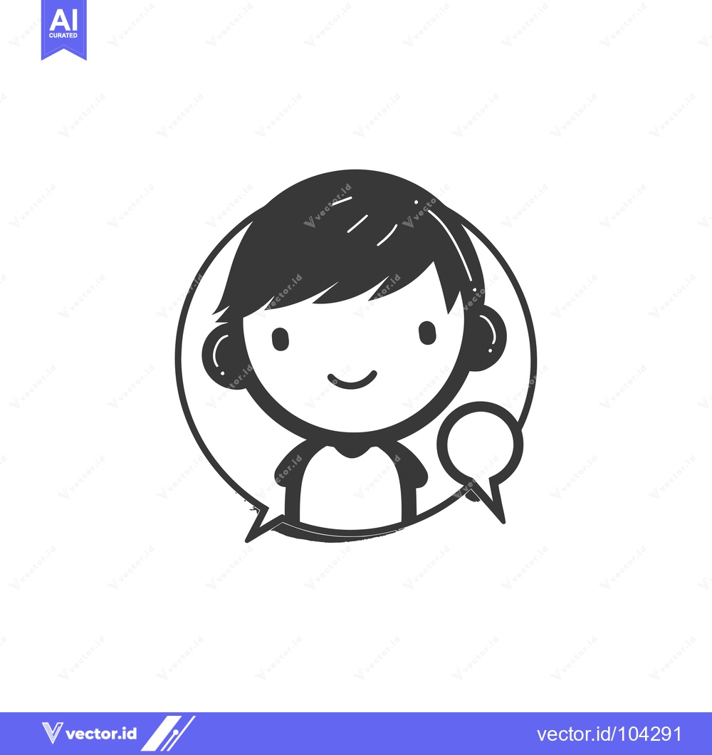 Premium Vector of Smiling Cartoon Character with Headphones and Speech Bubble