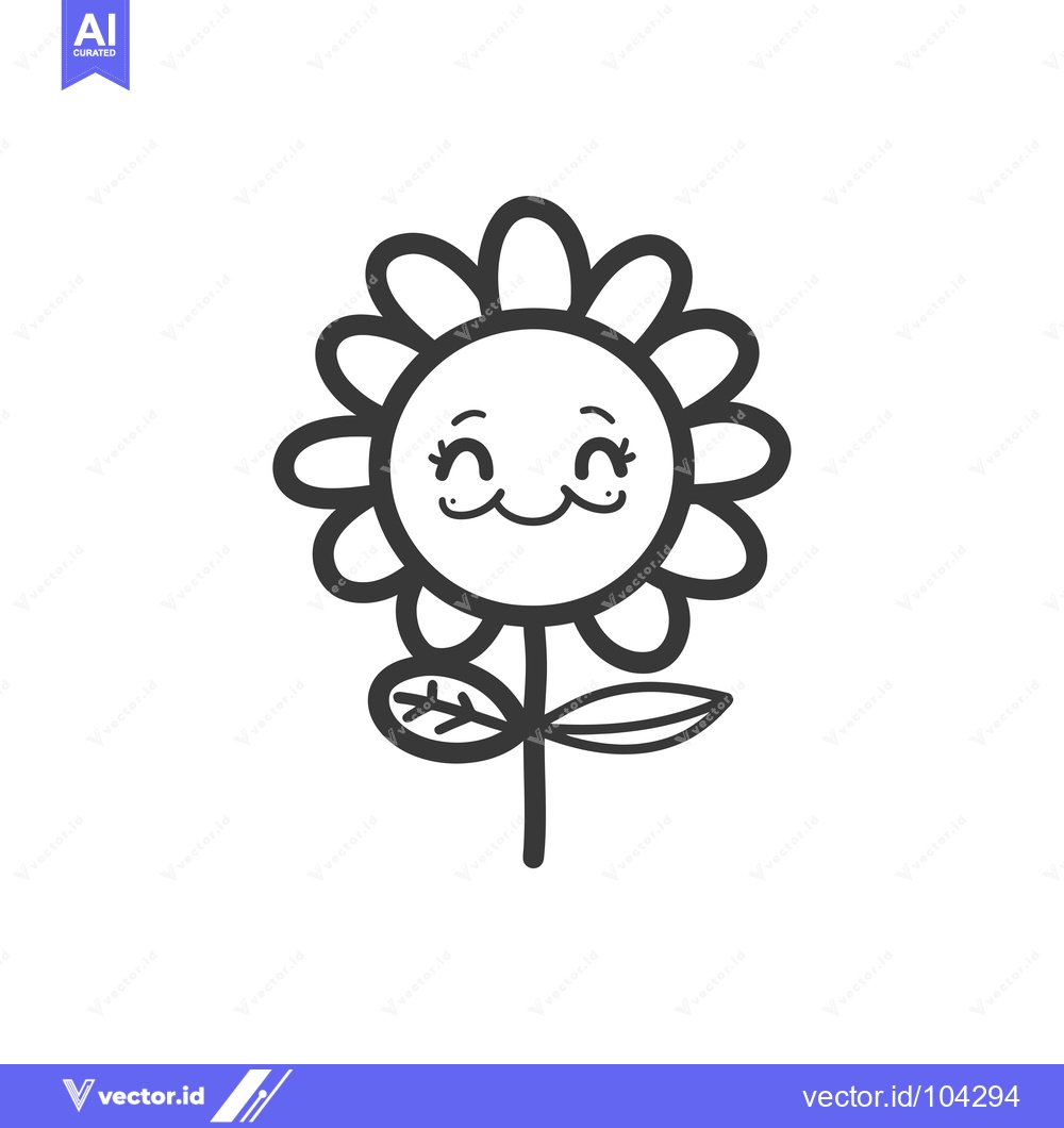 Premium Vector dari Smiling Cartoon Flower with Petals and Leaves