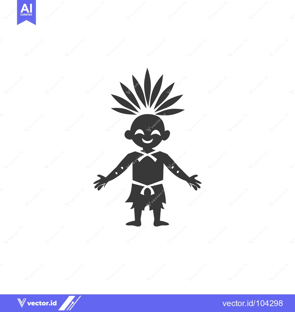 Premium Vector of Smiling Cartoon Tribal Person with Feathers in Hair