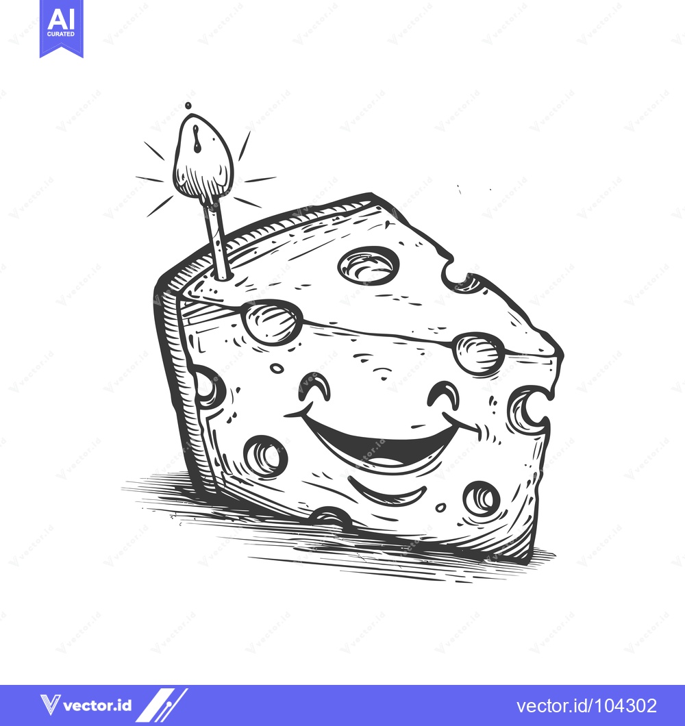Premium Vector of Smiling Cheese Wedge With Candle Illustration
