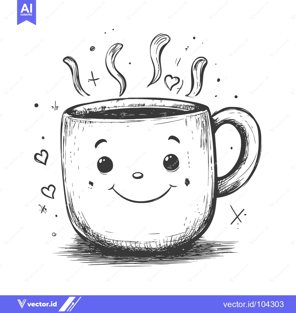 Premium Vector of Smiling Coffee Mug with Steam and Hearts