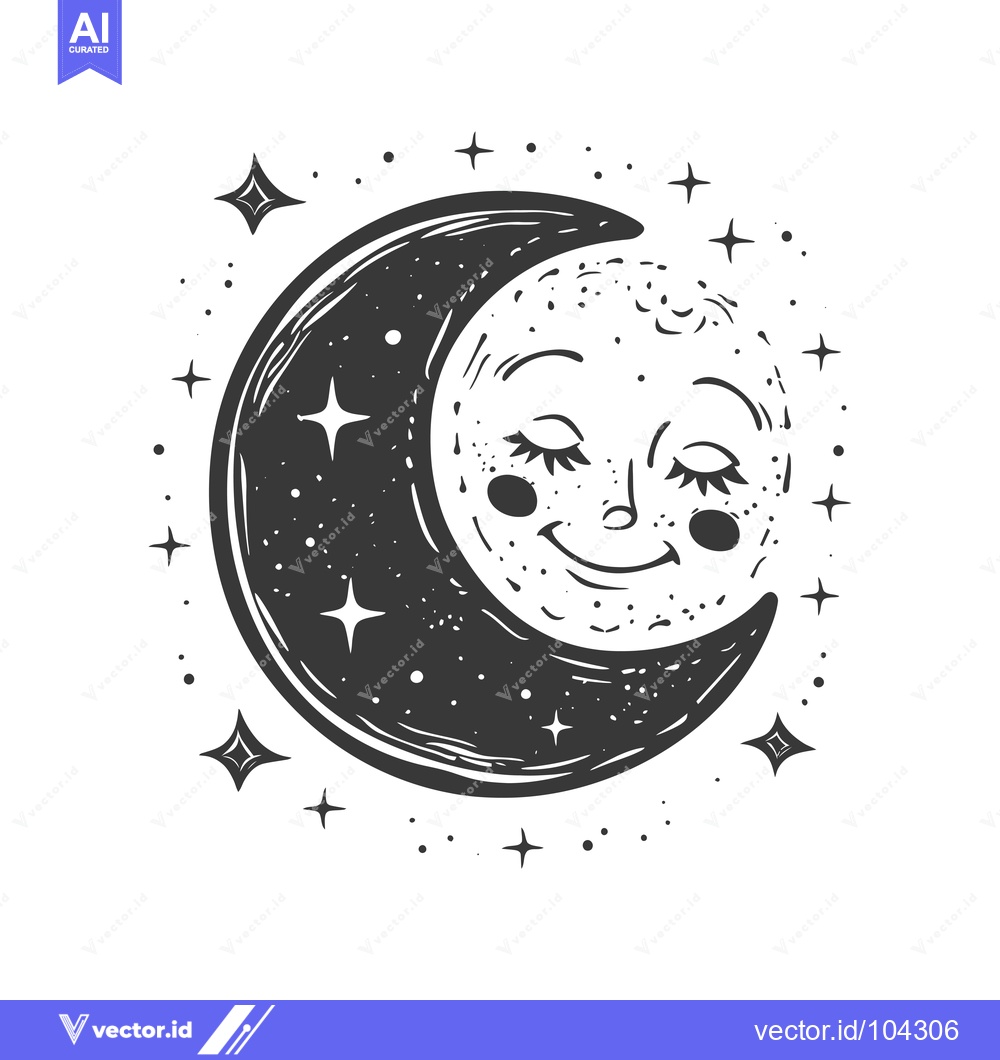 Premium Vector dari Smiling crescent moon with closed eyes surrounded by stars